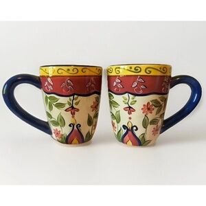 Pier 1 Vallarta Coffee Tea Mugs Handpainted Earthenware Set of 2